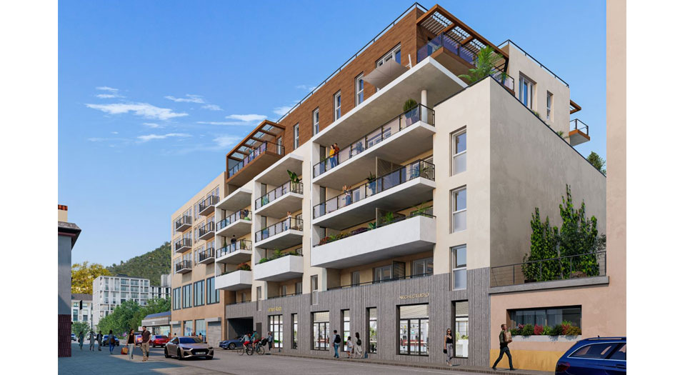 Façade moderne du Programme neuf NICE CENTRE St Roch avec architecture contemporaine et élégante intégrée au quartier