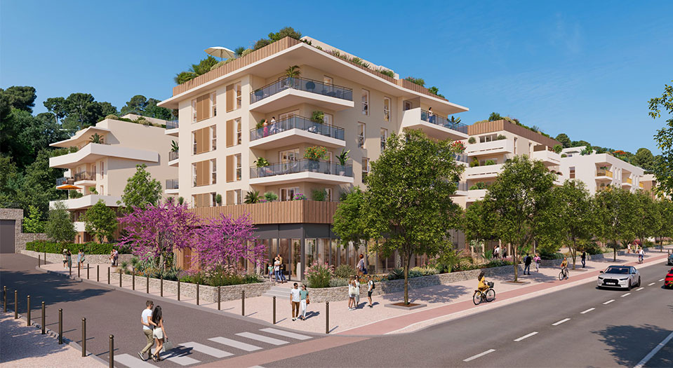 Façade contemporaine du programme neuf à Cagnes-sur-Mer