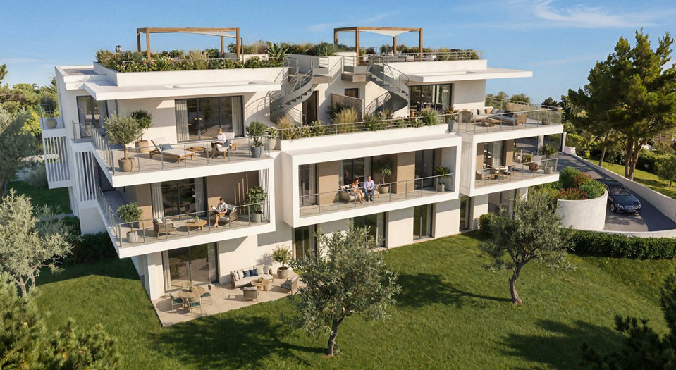Programme Antibes — résidence neuve contemporaine avec terrasses côté jardin et toits-terrasses
