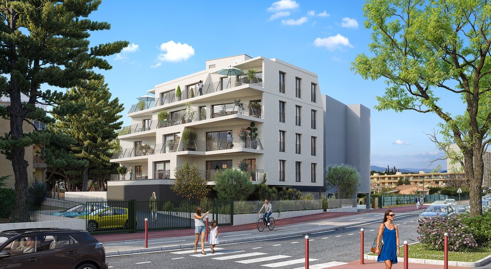 Résidence neuve au Cannet — façade contemporaine avec terrasses et jardin paysager
