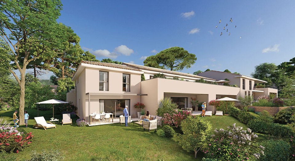 Résidence neuve Six-Fours-les-Plages — terrasses et espaces extérieurs arborés