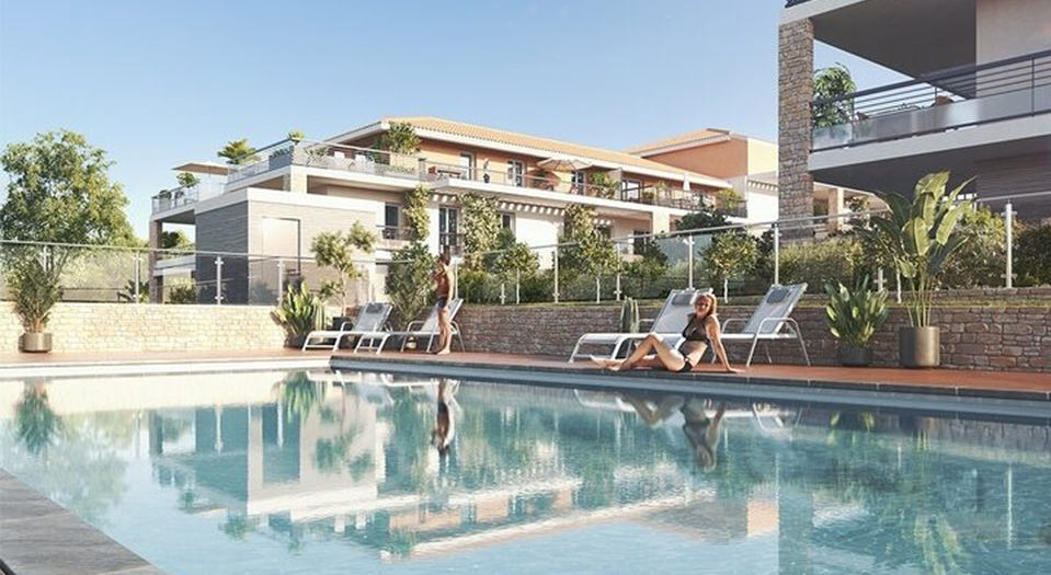 Programme neuf GOLFE-JUAN Proche de la baie - perspective piscine