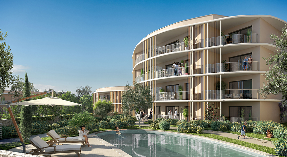 Résidence neuve VALBONNE Sophia-Antipolis - côté piscine